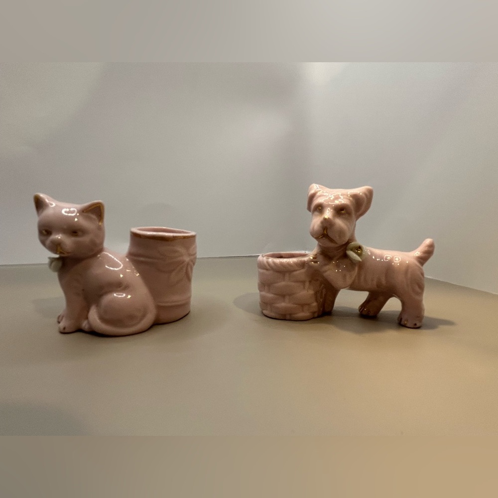 Elegant Pink Dog and Cat Ceramic Planter